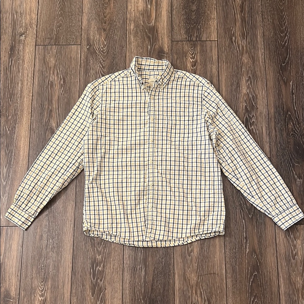 G.H. Bass & Co Men's Medium Plaid Yellow Black Cotton Button-Up Shirt